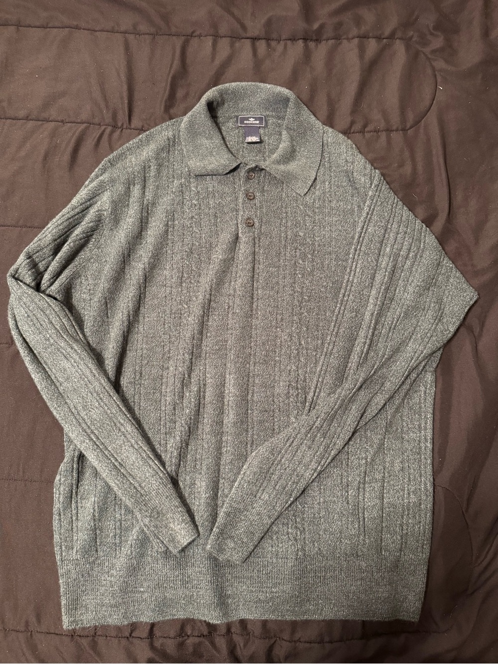 Dockers Men's Grey Ribbed Polo Sweater